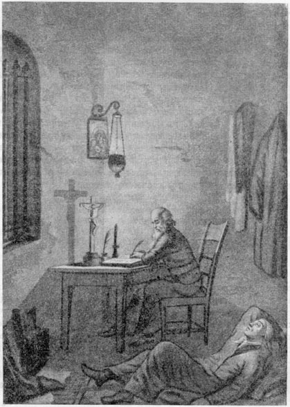 «Борис Годунов». В келье у Пимена. Гравюра С. Галактионова (1828 г.)